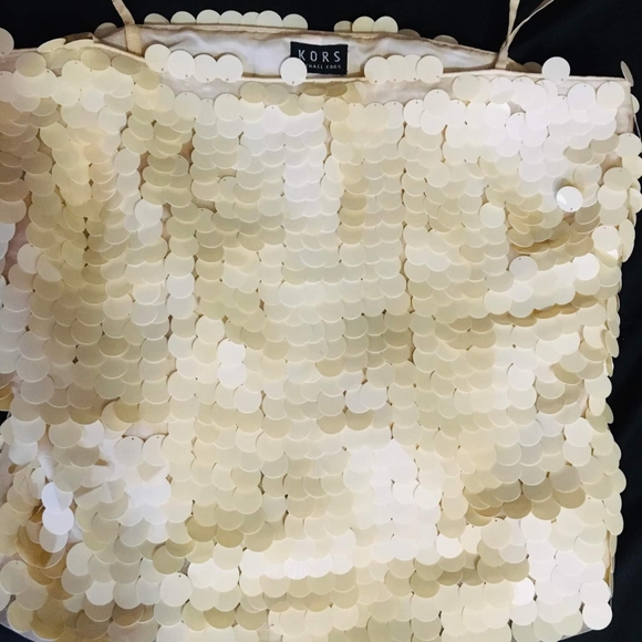 Michael Kors Y2K Sequin Crop Top Flapper Silk Spaghetti Strap Cream - Picture 2 of 4